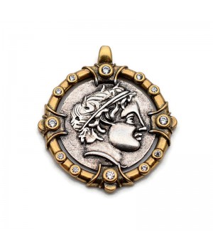 Micro Pave CZ Antique Coin Pendant 27:29mm