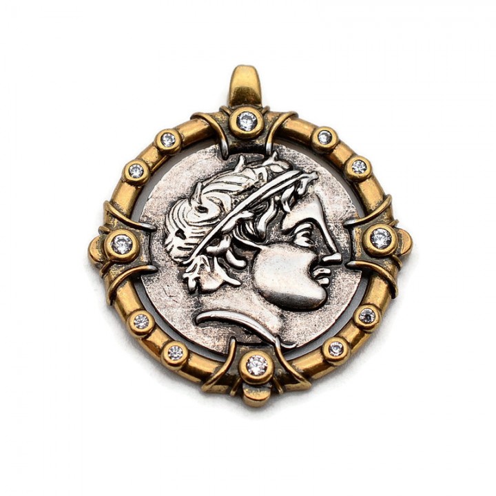 Micro Pave CZ Antique Coin Pendant 27:29mm