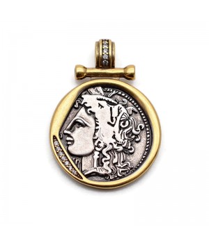 Micro Pave CZ Antique Coin Pendant 23:31mm