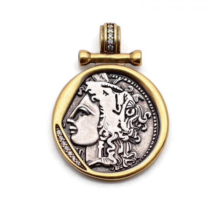 Micro Pave CZ Antique Coin Pendant 23:31mm