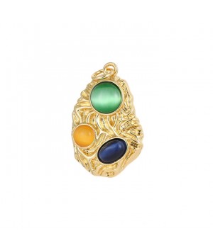 Abstract Brass Pendant with Cat Eye Stone(glass) 24mm, 18K gold plated