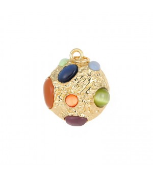 Abstract Brass Pendant with Cat Eye Stone(glass) 18mm, 18K gold plated