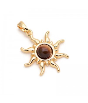 Подвеска Солнце 19мм с Тигровым глазом, позолота 18К