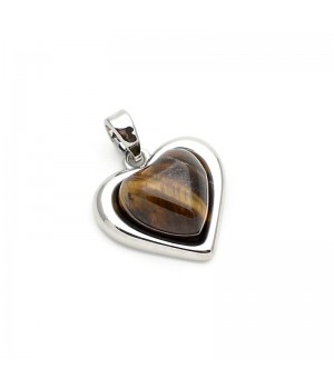 Подвеска Сердце 15мм с Тигровым глазом, родиевое покрытие