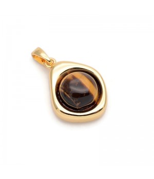 Подвеска Овальная 20мм с Тигровым глазом, позолота 18К
