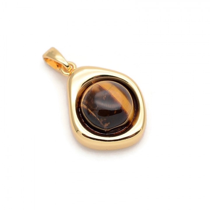 Подвеска Овальная 20мм с Тигровым глазом, позолота 18К