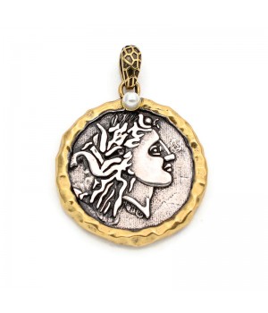 Colgante Moneda antigua 25:34mm con perla