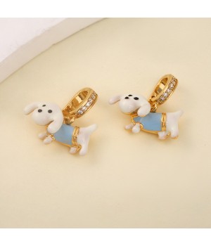 Brass Dog pendant blue enamel, 18K gold plated