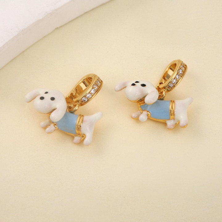 Brass Dog pendant blue enamel, 18K gold plated