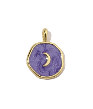 Crescent Pendant Charm 14mm purple enamel, 14K gold plated