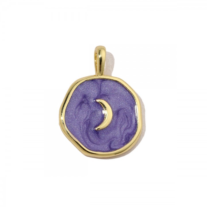 Crescent Pendant Charm 14mm purple enamel, 14K gold plated