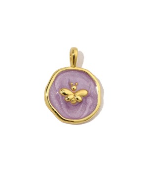 Bee Pendant Charm 14mm violet enamel, 14K gold plated