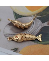 Large Fish Pendant with orange zirconia, 14K gold plated