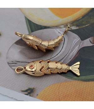 Large Fish Pendant with orange zirconia, 14K gold plated