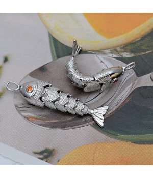 Large Fish Pendant with orange zirconia, platinum plated