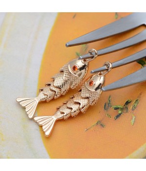 Medium Fish Pendant with orange zirconia, 14K gold plated