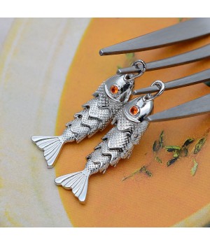 Medium Fish Pendant with orange zirconia, platinum plated