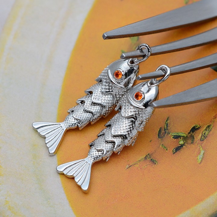 Medium Fish Pendant with orange zirconia, platinum plated