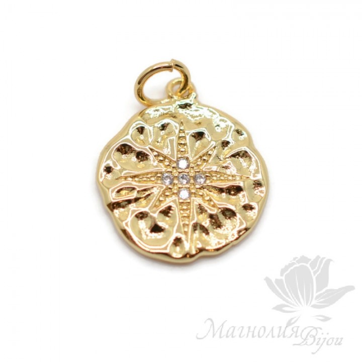 Coin pendant 15mm Guiding star, gold plated 18K