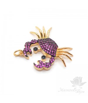 Crab pendant with cubic zirkonia fuchsia, 18K gold plated