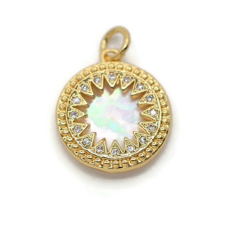 Sun mother-of-pearl pendant, 18K gold plated