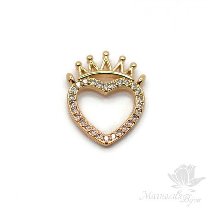 Pendant Heart with Crown, 18K gold plated