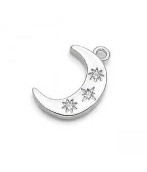 Brass Charms Moon 16mm with cubic circonia, platinum plated