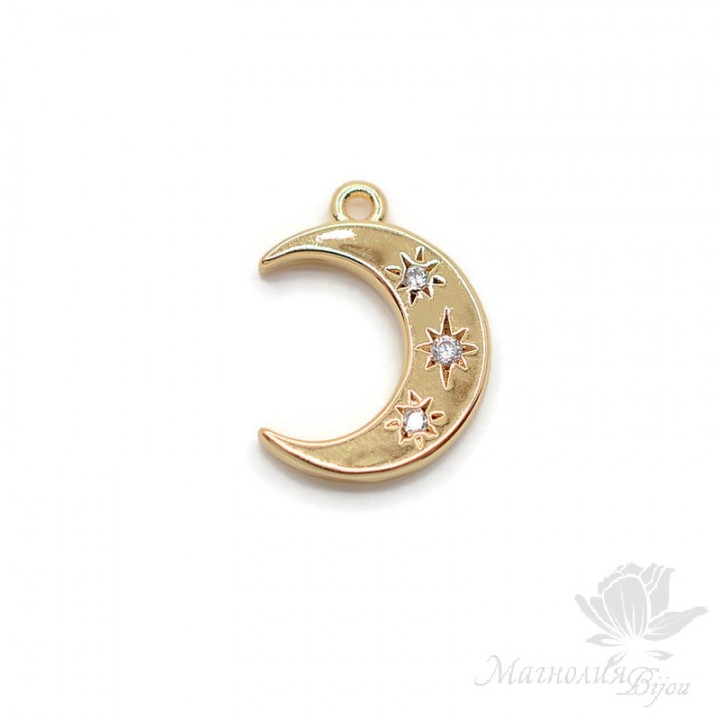 Moon pendant 14mm with cubic zirkonia, 18K gold plated