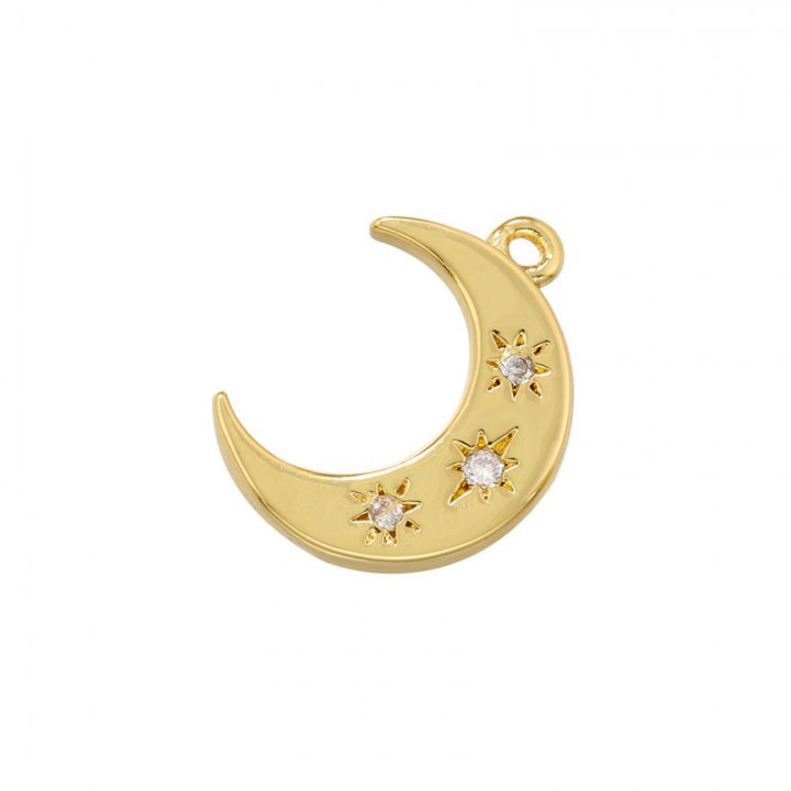 Moon pendant 14mm with cubic zirkonia, 18K gold plated