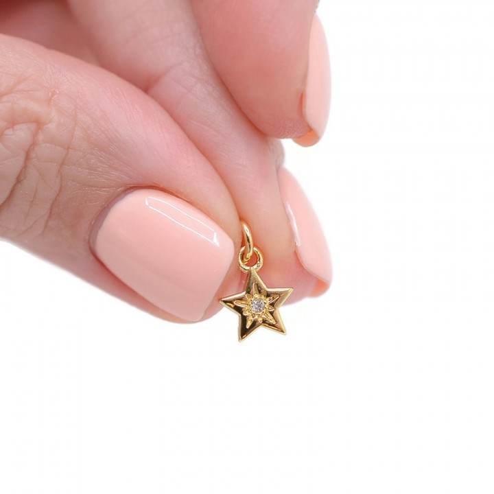 Small star pendant 9.5mm with cubic zirconia, 18K gold plated