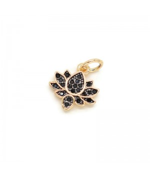 Lotus mini con circonitas negras, dorado 18K