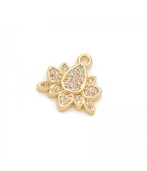 Lotus 14mm con circonitas, baño de oro 18K