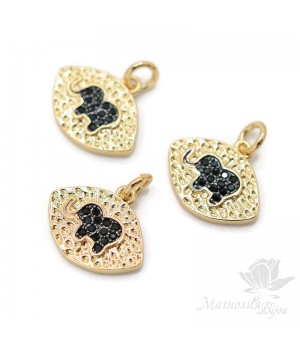 Elephant pendant with black cubic zirkonia, 18K gold plated