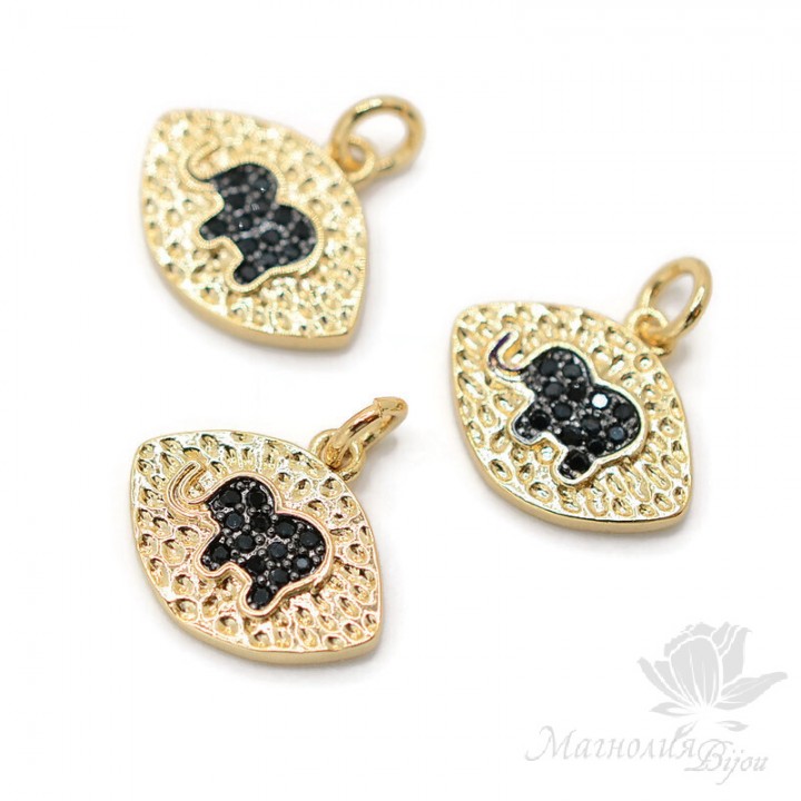 Elephant pendant with black cubic zirkonia, 18K gold plated