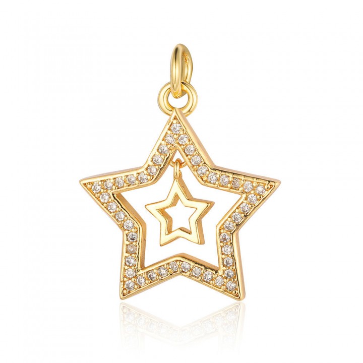 Star pendant charm 20:18mm, 18K gold plated