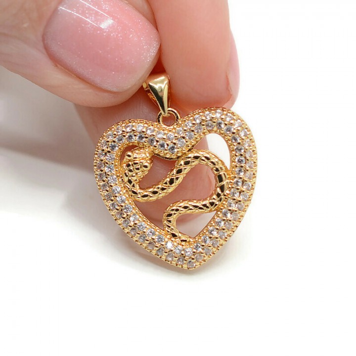Heart pendant with snake, 18k gold plated