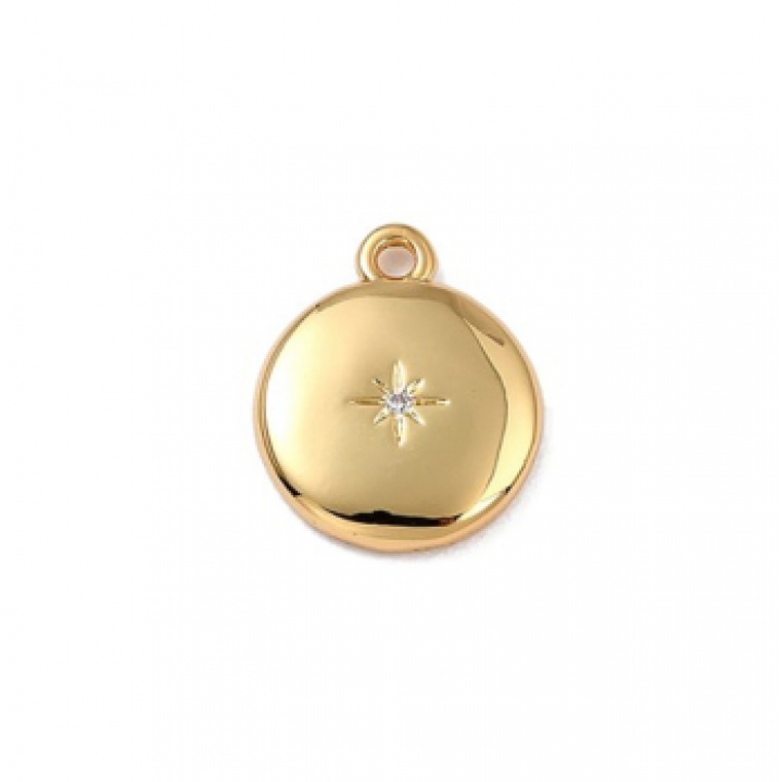 Round pendant 10mm Asterisk, 18K gold plated