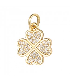 Brass micro pave Clover charm pendant 12mm, 18K gold plated
