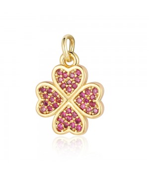Brass micro pave Clover charm pendant 11.5mm color fuchsia, 18K gold plated