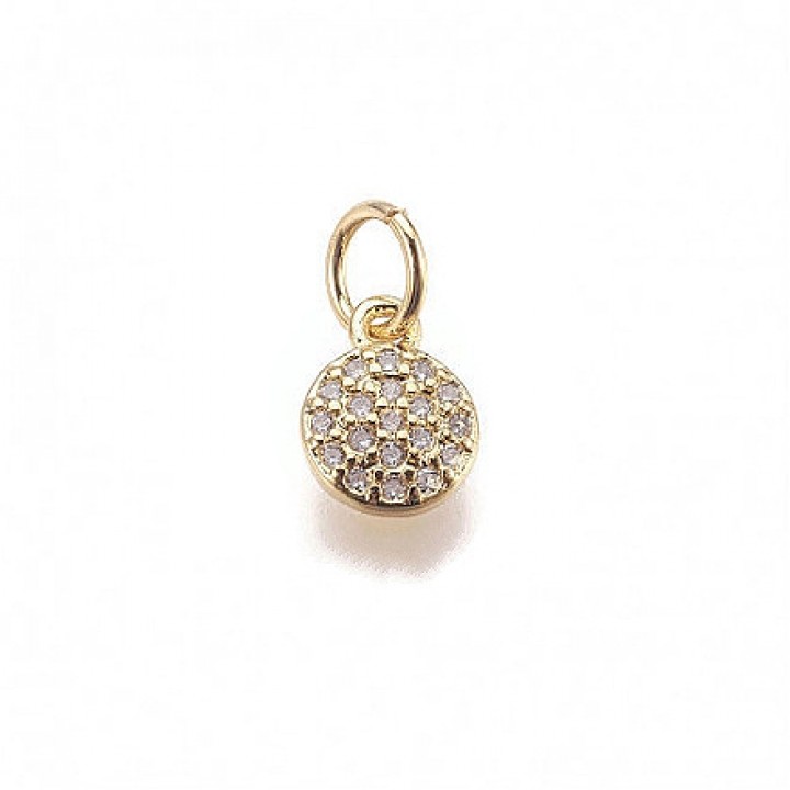 Brass Micro Pave Cubic Zirconia Flat Round Charms 6mm, 18K gold plated