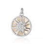 Brass micro pave Sun pendant 15mm with natural shell, platinum plated