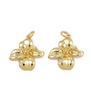 Подвеска Цветок 19мм 3 фианита, позолота 18К