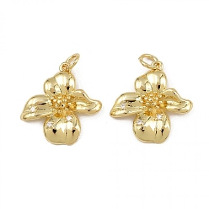 Подвеска Цветок 19мм 3 фианита, позолота 18К