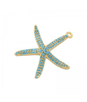 Colgante Estrella de mar 26mm color turquesa, dorado 18K