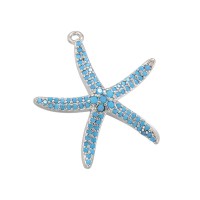 Colgante Estrella de mar 26mm color turquesa, baño de rodio