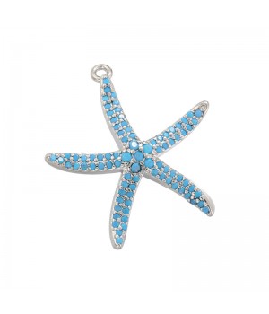 Colgante Estrella de mar 26mm color turquesa, baño de rodio