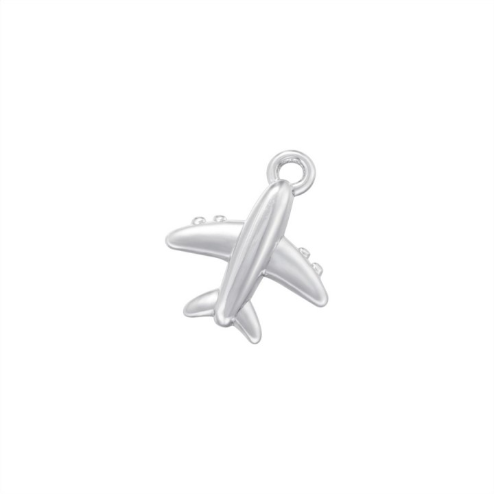Airplane pendant charm 12mm, platinum plated