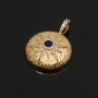 Brass Micro Pave Blue Cubic Zirconia Pendants Flat Round with Sun, 18K gold plated