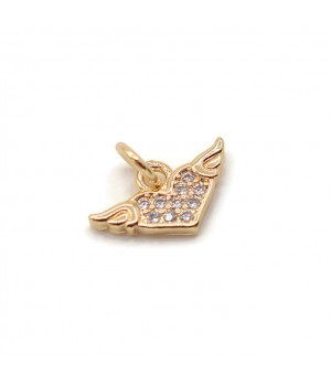 Brass pendant Heart with wings cubic zirkonia, 18K gold plated