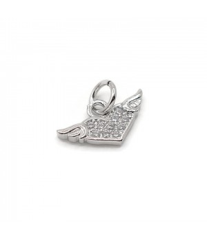 Brass pendant Heart with wings cubic zirkonia, platinum plated